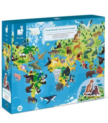 Puzzle Educativo Animales en Peligro de Extinción Janod 200 Piezas