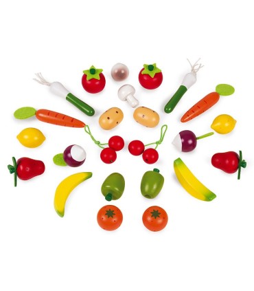 Cesta 24 Frutas y Verduras de Madera Janod | La Granota Online