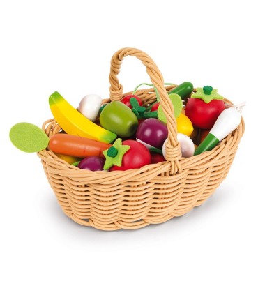 Cesta 24 Frutas y Verduras de Madera Janod | La Granota Online