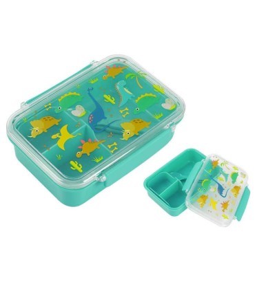Fiambrera con Separador y Cubiertos. Dinosaurios