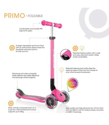 Patinete Globber Primo Rosa Plegable | Patinetes 3 ruedas en La Gra...