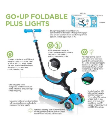 Patinete Evolutivo Globber Go UP Foldable Plus Navy Blue Con Luces | La Granota