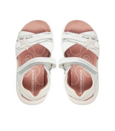 Sandalia Niña Biomecanics Blanca y Plata con Estrellas | lagranota.es